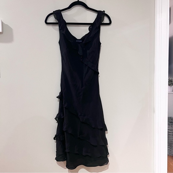 Ann Taylor Black Ruffle Midi Dress Size 4 - Picture 1 of 6